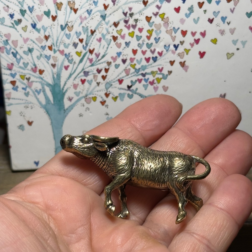 BG1 Chinese Zodiac Ox Figurine Brass Tone Miniature Animal Sculpture Small